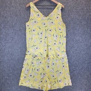 Ann Taylor Pajama Set Womens Yellow Floral‎ Top (L) Shorts (XL) Sleepwear Lounge
